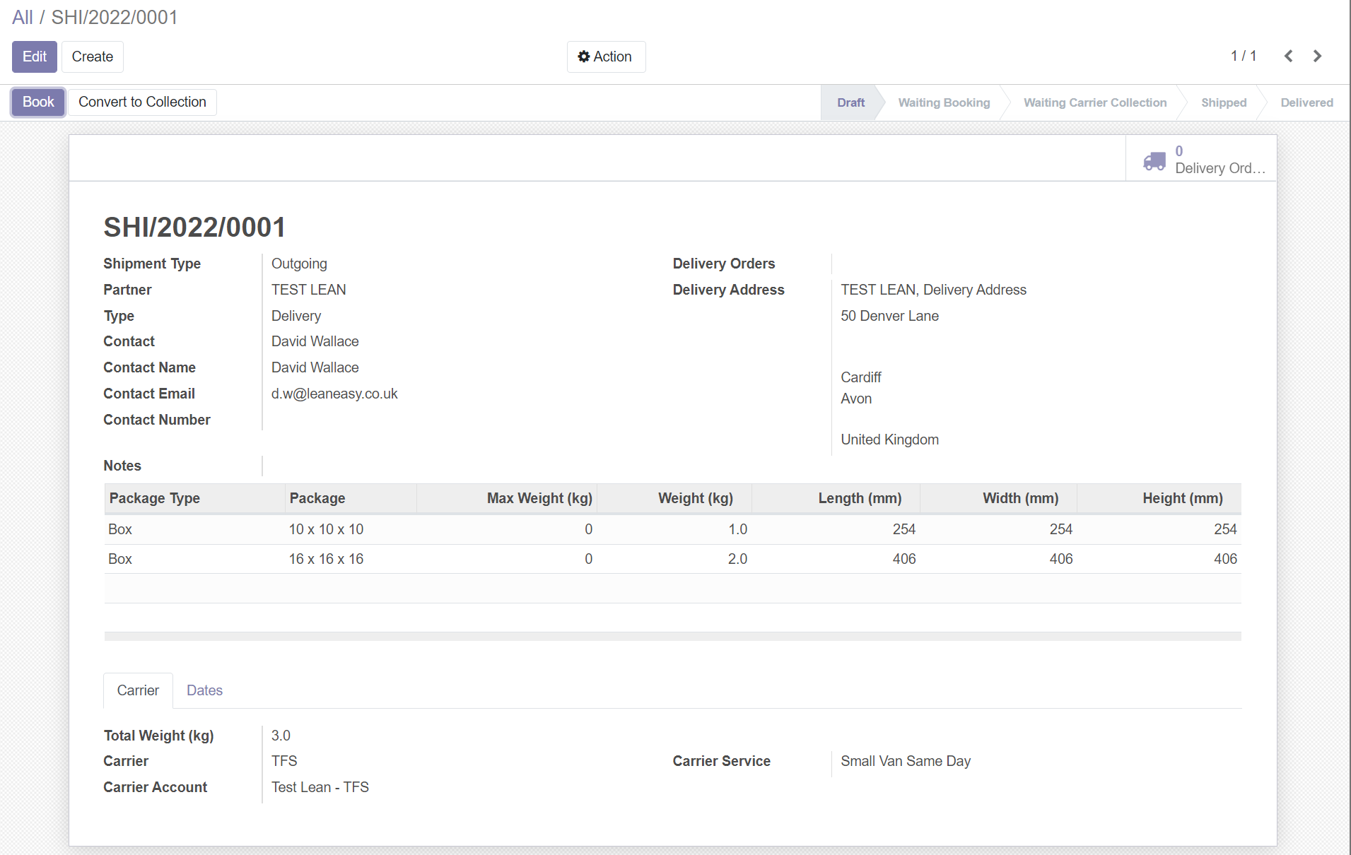 Shipment management in odoo