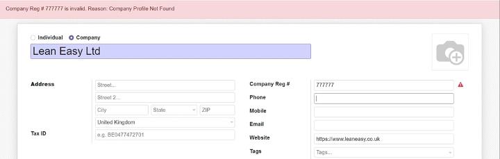 Visual Errors from incorrect company numbers in odoo