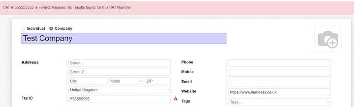 Error being showed on vat contact in odoo