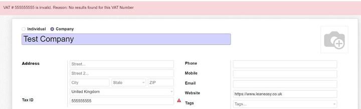 Error being showed on vat contact in odoo