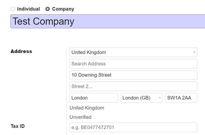 Filled in address via ideal postcodes in odoo