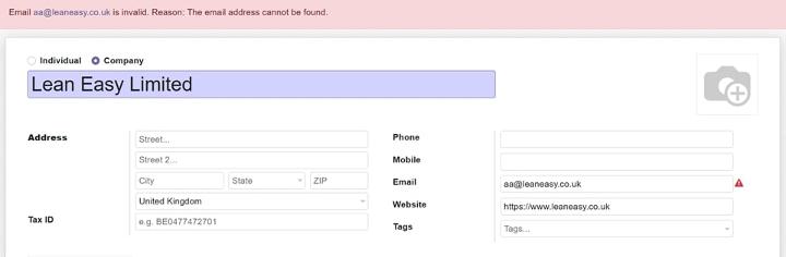 Invalid email within odoo via mailercheck