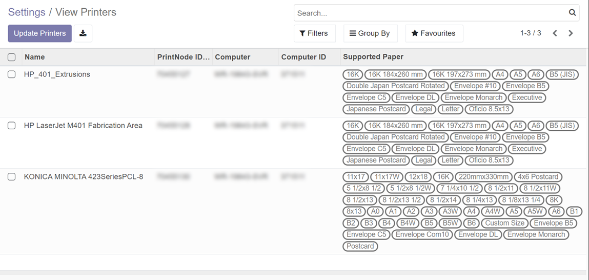 Printers available to print from in odoo