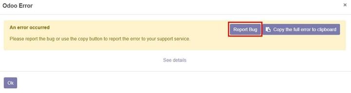 Report bug button on odoo error