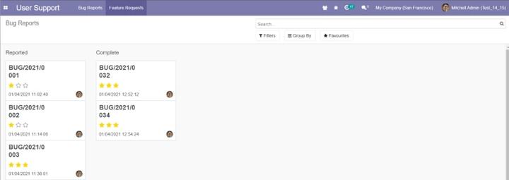 Kanban of bugs in odoo