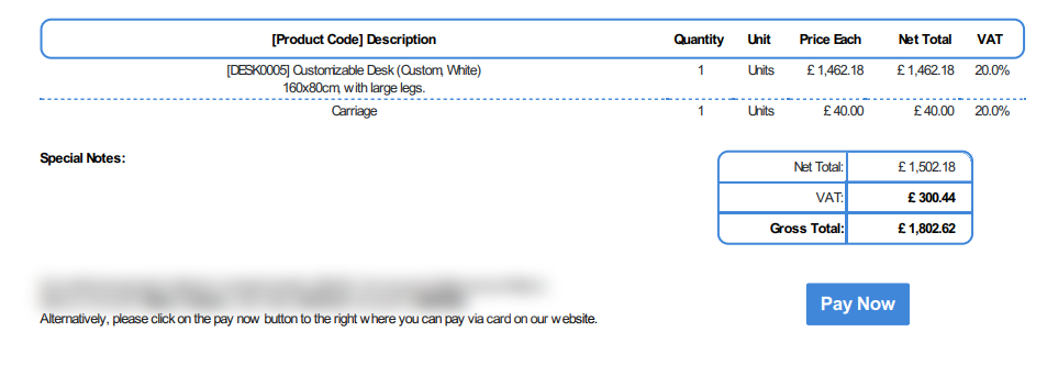 Odoo invoice document with stripe payment button